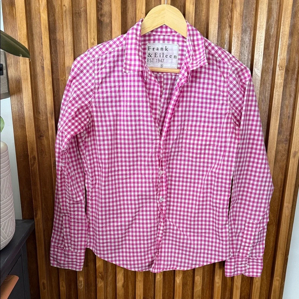 Frank & Eileen Multi Pink Gingham Signature Crinkle. Size S - Picture 3 of 9